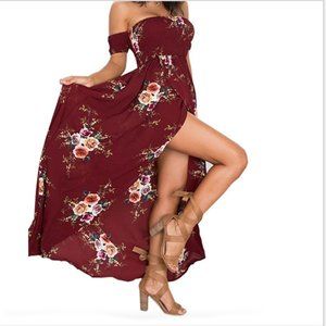 Floral Off-the-Shoulder Chiffon Asymmetrical Dress